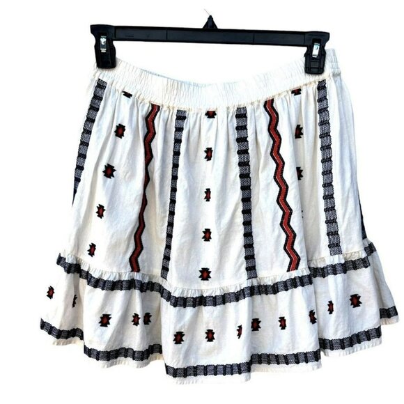 Loft Women’s Medium Embroidered Linen Blend Boho Ruffle Elastic Waist Mini Skirt - Picture 4 of 9